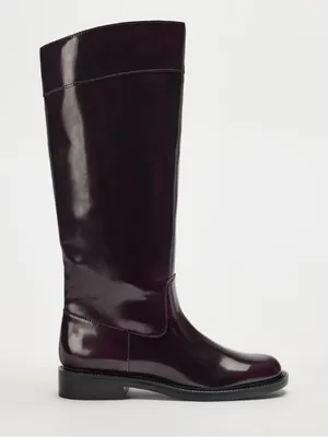 ZARA Leather Burgundy Knee High Boots 40 thumbnail 1