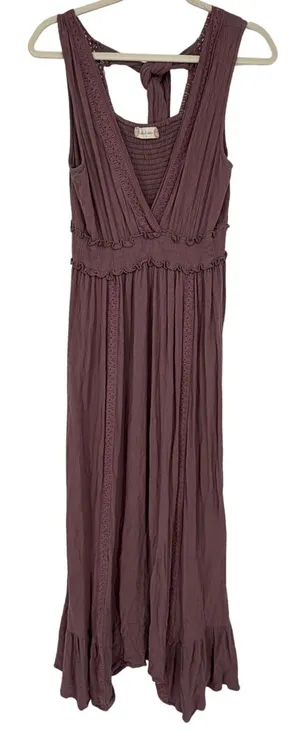 Altar'd State Boho Gauze Maxi Dress Empire Waist Lagenlook Mauve Flowy Medium‎ thumbnail 1