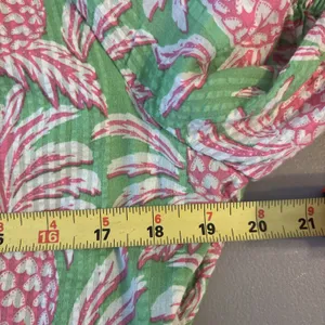 Crown Ivy Dress Sz‎ S Pineapple Green Cottage Tiered Tropical Puff Short thumbnail 11