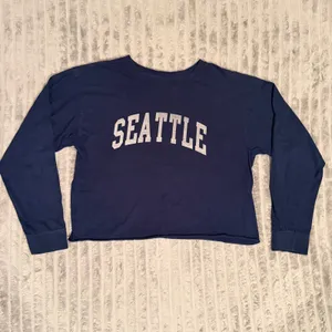 John Galt Seattle Graphic Long Sleeve Cropped Tee Navy Brandy Melville OS thumbnail 2