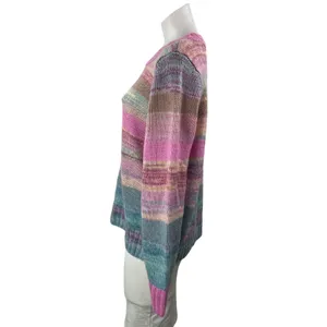 Ann Taylor LOFT Rainbow Spacedye Knit Striped Pastel Crew Neck Sweater Top Sz L thumbnail 2