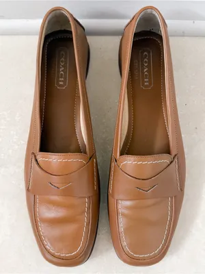 Coach Shari Nappa Camel Natural Tan Vacchetta Leather Slip On Penny Loafer 7.5 B thumbnail 6