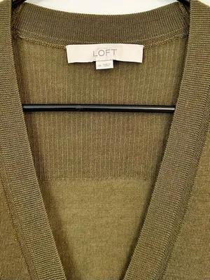 LOFT Olive Green V-Neck Button Wool Blend Cardigan - Size: Medium thumbnail 3