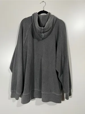 Aerie Waffle Full Zip Jacket Dark Gray Size Medium Baggy Size Medium Batwing thumbnail 2