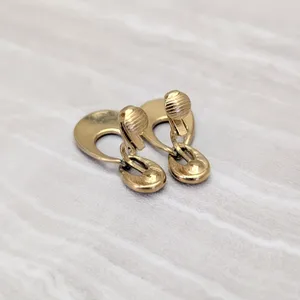 Vintage Clip On Earrings Stylish Gold Tone with Black Enamel & Clear Gems thumbnail 2