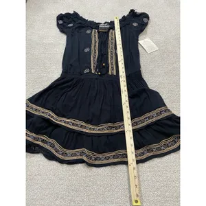 Boston Proper Black Embroidered Beaded Mini Floral Dress Scoop Neck Size S thumbnail 15