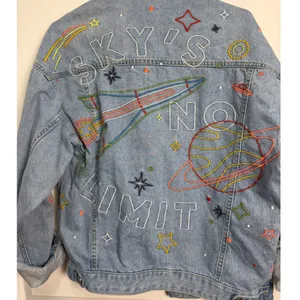 ASOS x Refinery29 Space Embroidered Denim Jacket Light‎ Wash Rocket Star XS thumbnail 9
