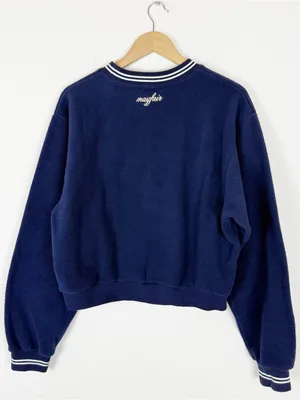 THE MAYFAIR GROUP kindness crewneck teddy fitted crewneck in blue thumbnail 5