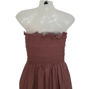 And Now This Brown Strapless Bandeau Shirred Body Midi Dress Sundress Size Large thumbnail 5