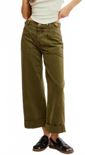 We The Free Palmer Wide Leg Jeans Free People Green NWT Size 28 thumbnail 1
