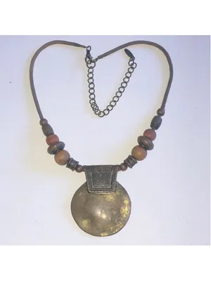 VCLM Aged Metal Brown Beaded Boho Pendant Necklace thumbnail 2