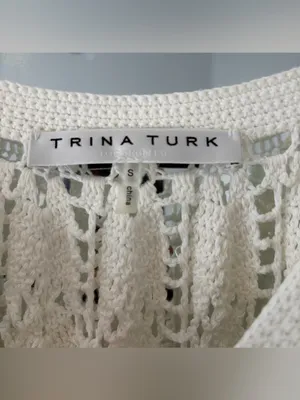 Trina Turk Pima Cotton Sur Crochet Boho Sweater Dress in White sz Small thumbnail 2