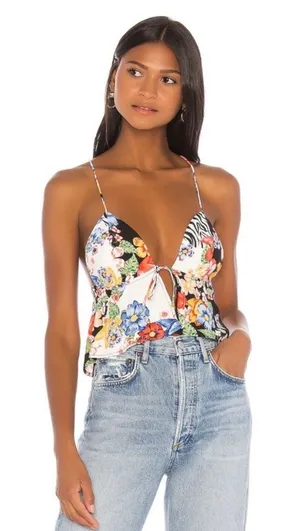 superdown Floral Tie-Front Spaghetti-Strap Cami - White Multi thumbnail 1