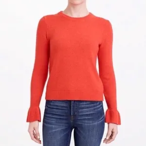 J.Crew Womens Ruffle Cuff Crewneck Sweater Red Cotton Wool Blend G9861 Size S‎ thumbnail 2