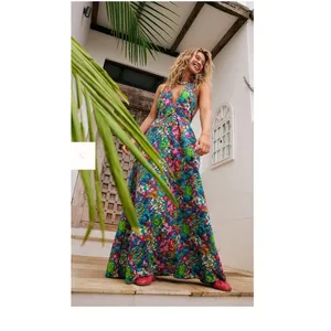 Free People Extratropical Maxi Dress Floral Halter Open Back Multi Color Size M thumbnail 5