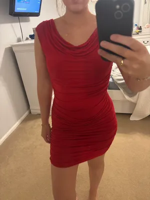 INC International Concepts Red Cowl Neck Sheath Midi Dress thumbnail 3