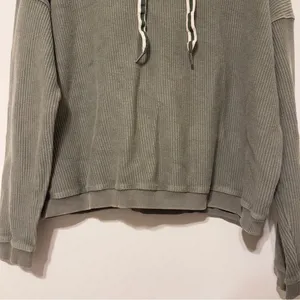 Aerie Ribbed Hoodie Sage Green Size Medium Cropped Sweatshirt Oversized thumbnail 5