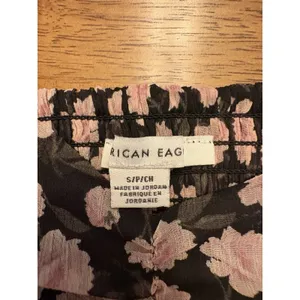 American Eagle Outfitters Smocked Baby Doll Blouse Size S Black Floral Coquette thumbnail 5