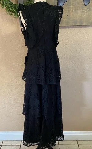 Lulus Molinetto Black Lace Ruffled Tiered Sleeveless Maxi Dress thumbnail 9