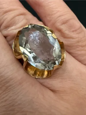 Vintage 18KT Electroplated Gold Oval Smoky Quartz Glass Cocktail Ring Size 4 thumbnail 13