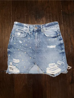 Zara Pearl Embellished Denim Mini Skirt thumbnail 4