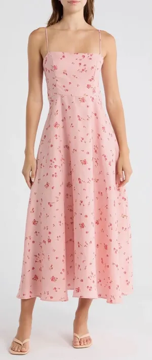 NEW Reformation Monette Noelia floral Linen Pink Maxi Dress sz 12 thumbnail 1