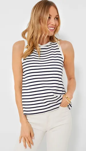 Tuckernuck Stripe Anthos Cotton Tank Top Sz M Ribbed Black White thumbnail 1