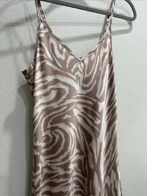 Taupe Zebra-Print Slip Midi Dress with V-Neck thumbnail 2