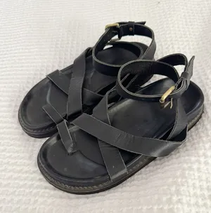 Amazon Black Strappy Ankle Strap Flat Sandals Size 7 thumbnail 1