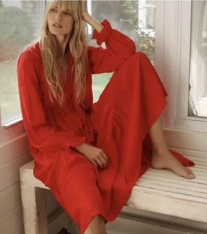 Anthropologie Maeve Wendy Tiered Maxi Dress Red Jacquard Tie Neck‎ Large Cottage thumbnail 1
