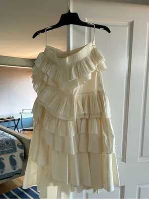 Ulla Johnson Gaelle Ivory White Blanc Tiered Asymmetrical Ruffle Midi Skirt thumbnail 5