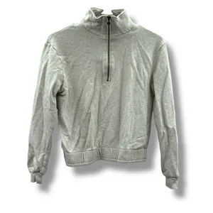 Garnet Hill Cropped Quarter Zip Pullover Sweatshirt Women’s Size XS Light Gray‎ thumbnail 2