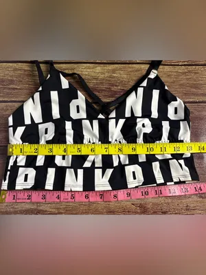 Rare Victoria’s Secret Pink Ultimate Black White Logo Unlined Sports Bra, M thumbnail 3