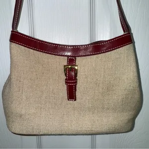 ETIENNE AIGNER Shoulder Bag Mini Linen Burgundy Leather 90’s Y2K Vintage thumbnail 9