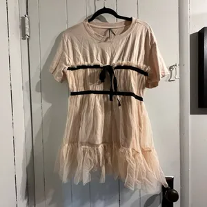 Anthropologie Cream Tulle Babydoll Dress with Black Ribbon thumbnail 3