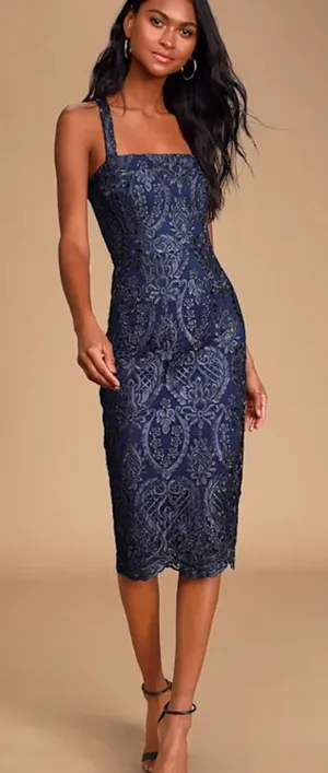 Lulus Love of Lace Navy Blue Lace Midi Dress size small NWT thumbnail 1