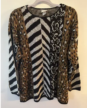 Classic Elements Vintage Sweater Mixed Animal Print Made In USA Womens Large thumbnail 1