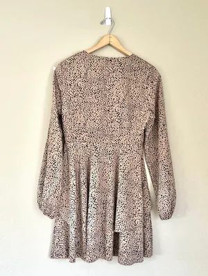 Tan Dalmatian Bishop Sleeve Tiered Ruffle Mini Dress Medium thumbnail 3