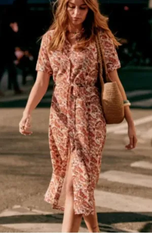 Sezane Adele Button Front Midi Dress in Paisley Riviera Womens New Size 42 thumbnail 1