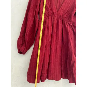Lulus Wine Red V-Neck‎ Puff Sleeve Babydoll Mini Dress Textured Small NWT thumbnail 4