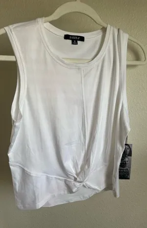 ZOBHA White Sleeveless Women's Top with tie in front. thumbnail 1