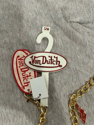 Von Dutch Gold-Tone Charm Chain Belt Necklace - Red & Gold Size S/M thumbnail 2