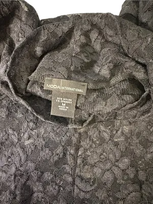 Moda International Black Lace Mock Neck Top M Sheer Long Sleeve Y2K Goth Grunge thumbnail 6
