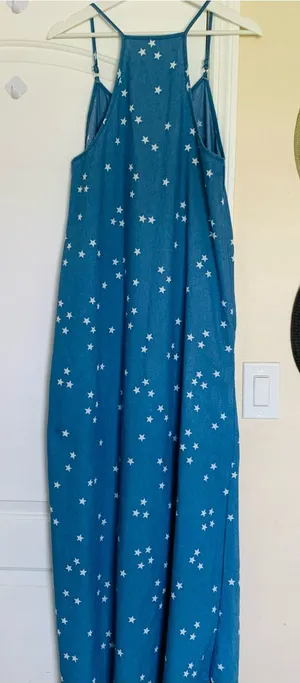 Levi's Women's White American Stars Print Blue Jean Denim Maxi Dress | Size: S/M thumbnail 1