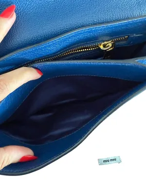 MIU MIU Blue Leather Madras Two Tone Chain Crossbody Bag thumbnail 3
