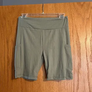 Sage Green Ribbed Biker Shorts Size M thumbnail 1
