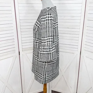 Zara Houndstooth Check Bell Cuff Shift Mini Dress Black Cream Medium‎ thumbnail 3