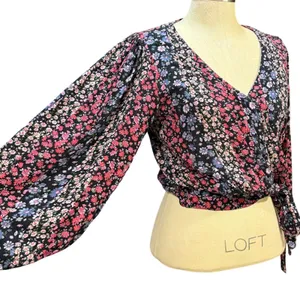 American Eagle M Floral Wrap Crop Top Patchwork Print Balloon Sleeve Cottagecore thumbnail 2