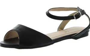Black Strappy Flat Sandals With Ankle Buckle Casual Summer Comfort Style Designs thumbnail 1