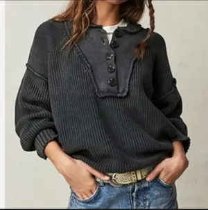 Free People Maggie Sweater Henley thumbnail 6